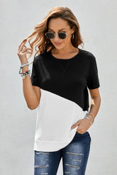 Basic Crewneck Short Sleeve Color Block T-Shirt Sai Feel